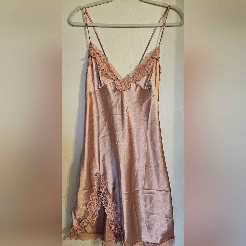 Silky Lace-Trim Slip Dress - Dusty Pink